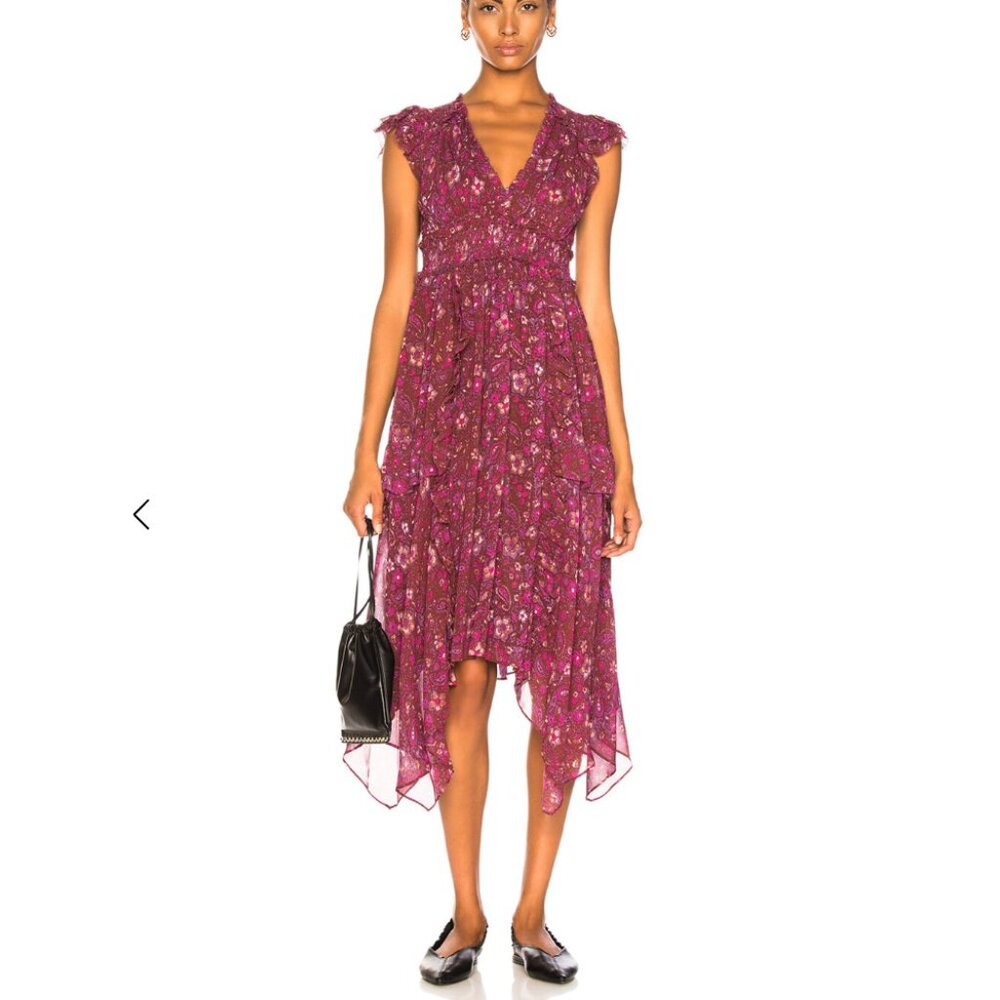 Ulla Johnson Ressie Boho Dress in Sumac, 100% Silk Size 0